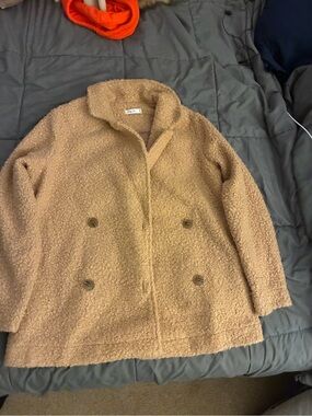 Cozy Teddy Peacoat Jacket in Camel